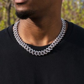 15mm Iced Handset Light Purple Cuban Chain in White Gold