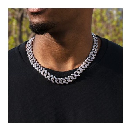 15mm Iced Handset Light Purple Cuban Chain in White Gold