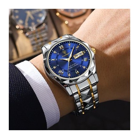 Waterproof Luminous Stainless Steel Two-tone Quartz Men's Watch