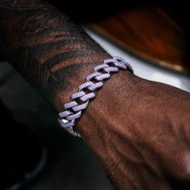 15mm Iced Light Purple Cuban Bracelet in White Gold