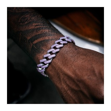 15mm Iced Light Purple Cuban Bracelet in White Gold