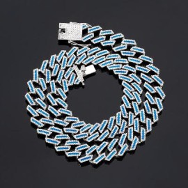 15mm Iced Blue Enamel Miami Cuban Chain