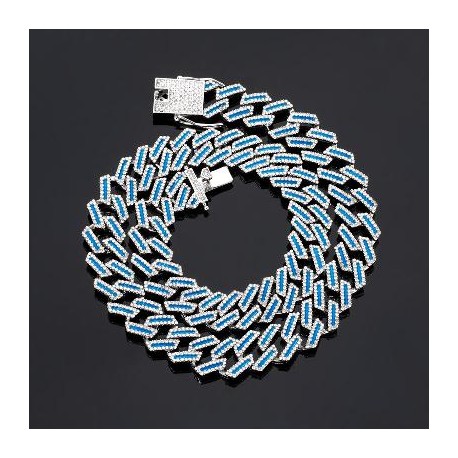 15mm Iced Blue Enamel Miami Cuban Chain