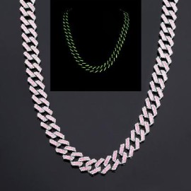 15mm Iced Glow in the Dark Pink Enamel Miami Cuban Chain