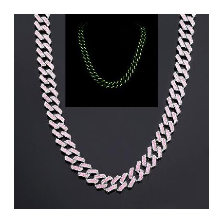15mm Iced Glow in the Dark Pink Enamel Miami Cuban Chain