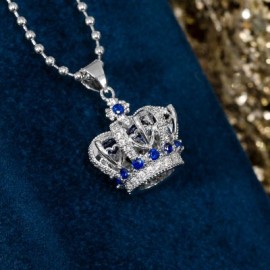 Sapphire Crown Pendant in White Gold