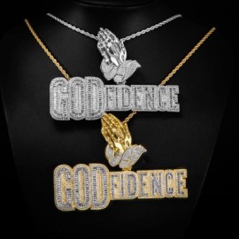 Baguette Praying Hands GOD FIDENCE Pendant