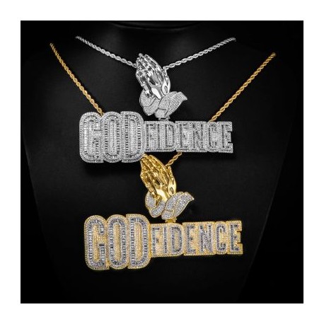 Baguette Praying Hands GOD FIDENCE Pendant