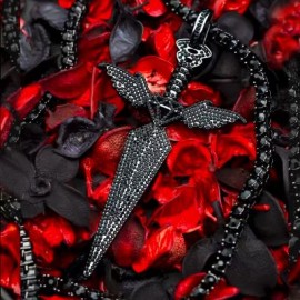 Iced Out Black Angel Wings Sword Pendant