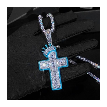 Glow in the Dark Baguette Crown Cross Pendant