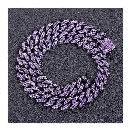 Iced Handset 15mm Purple Cuban Link Chain in Black Gold