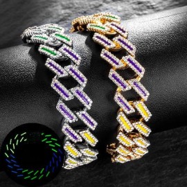 15mm Iced Glow in the Dark Multi-Color Enamel Miami Cuban Bracelet