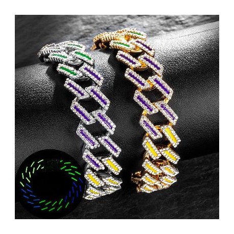 15mm Iced Glow in the Dark Multi-Color Enamel Miami Cuban Bracelet