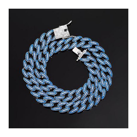 14mm Iced Blue Enamel Miami Cuban Chain in White Gold
