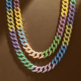14mm Iced Glow in the Dark Multi-Color Enamel Miami Cuban Chain
