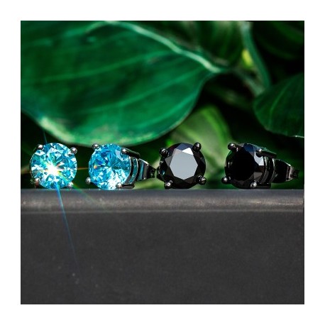 Blue/Black Round Cut Stud Earring