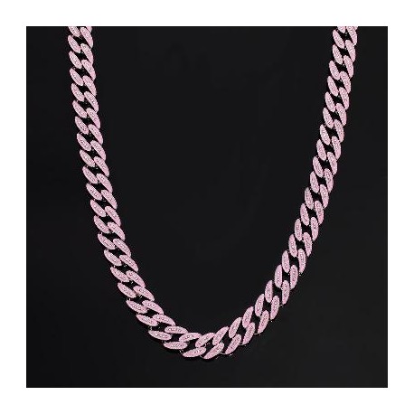 14mm Iced Glow in the Dark Pink Enamel Miami Cuban Chain in White Gold