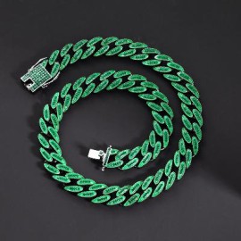 14mm Iced Glow in the Dark Green Enamel Miami Cuban Chain in Black Gold