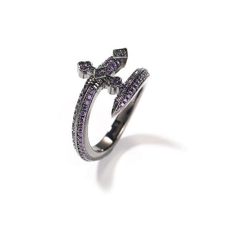 Iced Purple Sword Ring in Black Gold