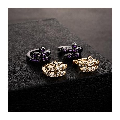 Iced Sword Earrings-Purple/White Stone