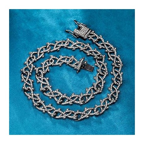 12mm Iced Crown of Thorns Chain-Emerald/Black/Blue/Purple/White