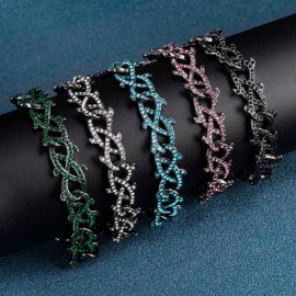 12mm Iced Crown of Thorns Bracelet-Emerald/Black/Blue/Purple/White