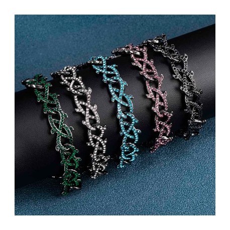 12mm Iced Crown of Thorns Bracelet-Emerald/Black/Blue/Purple/White