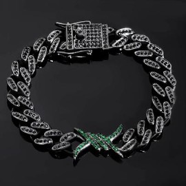 10mm Emerald & Black Iced Cuban Barb Wire Bracelet in Black Gold
