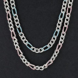 7mm Iced Figaro Chain-White&Blue/White&Pink