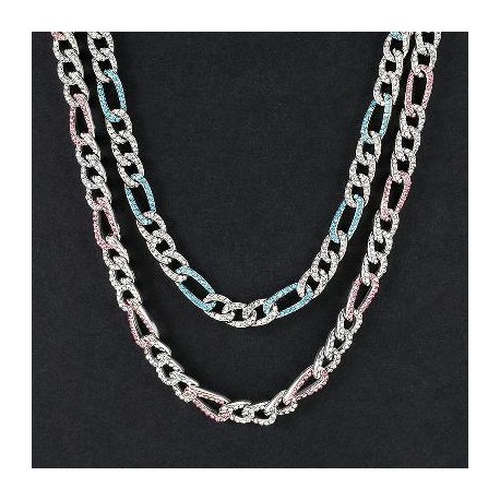 7mm Iced Figaro Chain-White&Blue/White&Pink