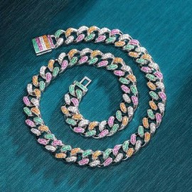 12mm Iced Handset Multi-Color Miami Cuban Chain