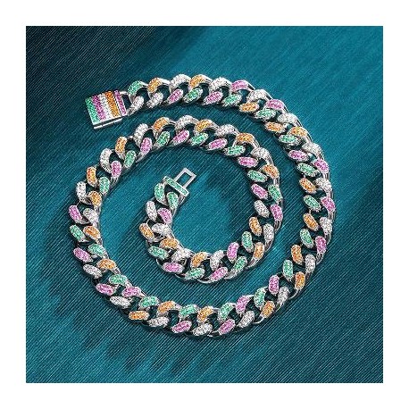 12mm Iced Handset Multi-Color Miami Cuban Chain