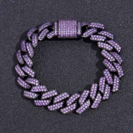 Iced 15mm Purple Cuban Link Bracelet in Black Gold