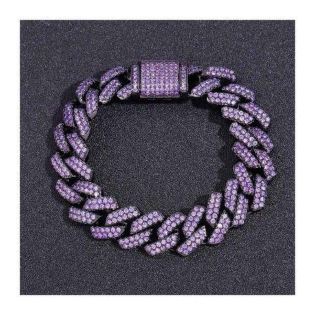 Iced 15mm Purple Cuban Link Bracelet in Black Gold