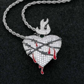 Iced Bleeding Heart Wrapped in Thorns Pendant