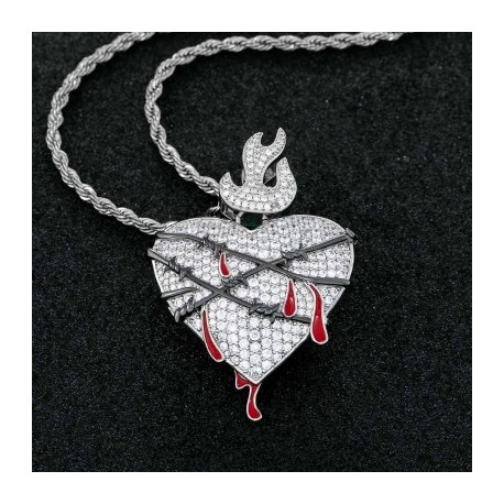 Iced Bleeding Heart Wrapped in Thorns Pendant