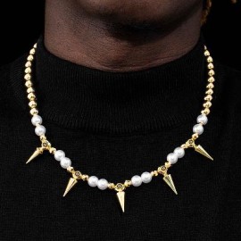Eye of Ra Cron Pearl with Gold Steel Ball Necklace