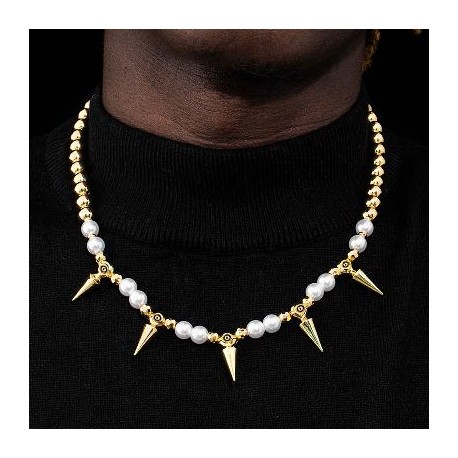 Eye of Ra Cron Pearl with Gold Steel Ball Necklace
