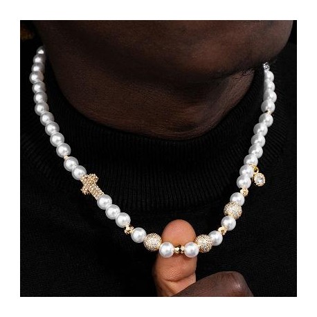 Iced Cross and Beads Pearl Necklace