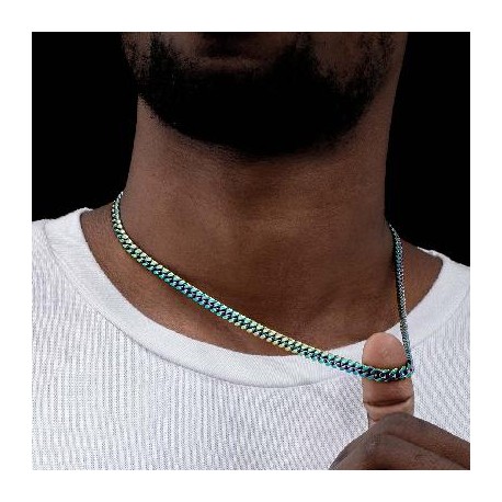 6mm Rainbow Stainless Steel Cuban Chain with Spring Clasp