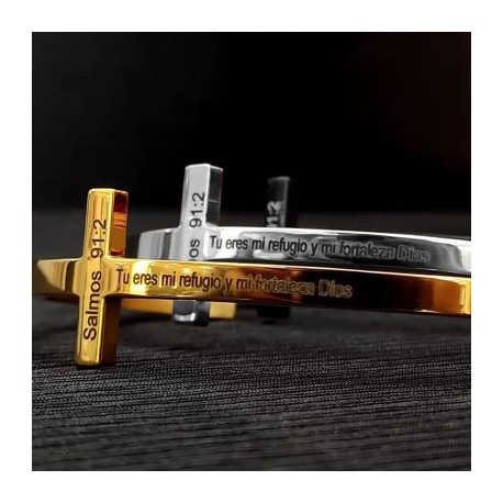 Cross Psalm Engraved Open Bracelet