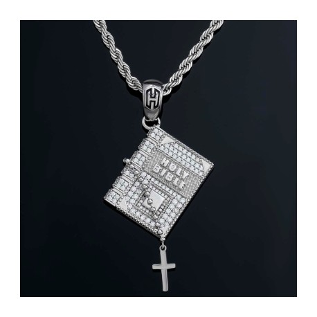 Iced Holy Bible Cross Pendant