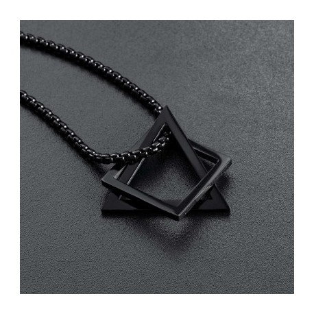 Interlock Black Square Triangle Geometric Pendant