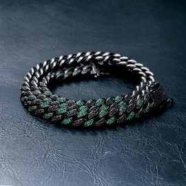 Iced 8mm Handset Emerald & Black Stones Cuban Chain in Black Gold