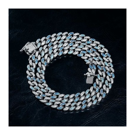 Iced 8mm Gradient Blue Cuban Chain in White Gold