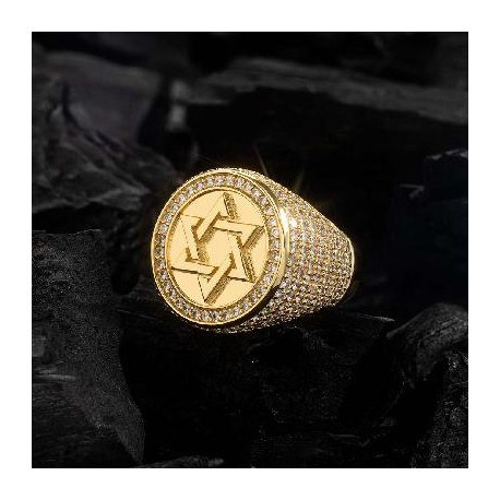 Iced Gold Star of David Ring