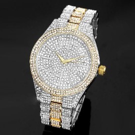 Two-Tone Fully Iced Round Bezel Men's Watch