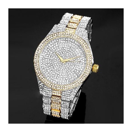 Two-Tone Fully Iced Round Bezel Men's Watch