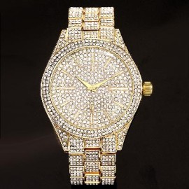 Fully Iced Round Bezel Men's Watch in Gold