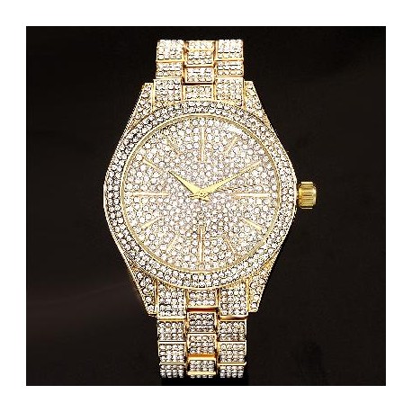 Fully Iced Round Bezel Men's Watch in Gold
